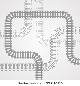 Railroad track silhouettes. Railway tracks cartoon vector illustration. 