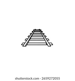 Trilha ferroviária em um estilo de arte de linha simples e limpo, mostrado em perspectiva. Um ícone que representa uma viagem, viagem ou transporte.