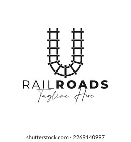 railroad track vector illustration logo design with letter U