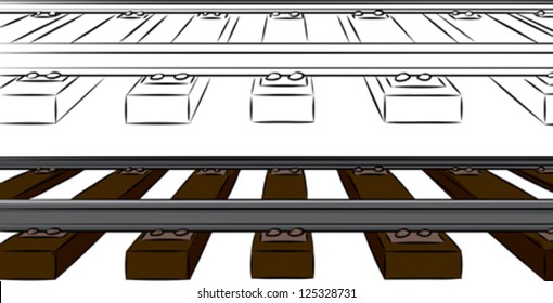 Railroad tracks cartoon in color and black over isolated background