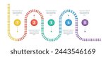 Railroad tracks infographic. Business template with numbers 5 options or steps. Railway simple icon, rail track direction, train tracks colorful vector illustration on a white background.