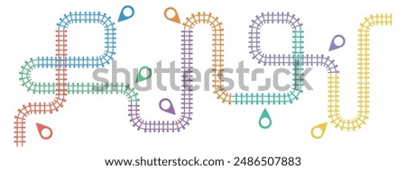 Railroad tracks infographic. Business template with 8 options or steps. Railway simple icon, rail track direction, train tracks colorful vector illustration on a white background.