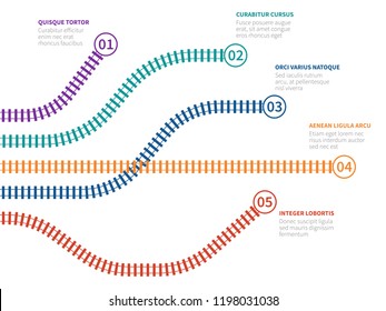 Railroad tracks infographic. Rail tracking option chart, step flowchart. Business process vector infographics. Business graphic railroad illustration