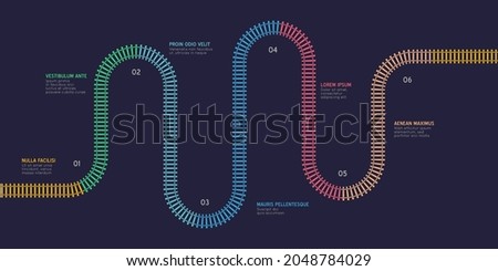 Railroad tracks infographic. Vector flat style ciry railway scheme. Subway stations map top view. Industrial transport maze colorful illustration.