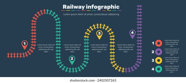 Railroad tracks, railway simple icon, rail track direction, train tracks colorful vector illustrations. Infographic elements, simple illustration on a black background.