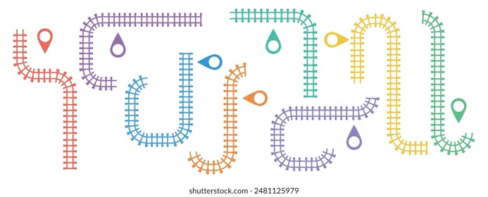 Eisenbahn-Tracks, Eisenbahn-einfache Ikone, Eisenbahn-Titel-Richtung, Bahn-Tracks bunte Vektorillustrationen. Infografische Elemente, einfache Darstellung.