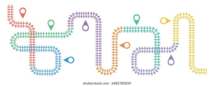 Pistas de ferrocarril, icono de ferrocarril simple, dirección de la pista ferroviaria, Pistas de tren Ilustraciones vectoriales de colores. Elementos de infografía de línea de tiempo, ilustración simple sobre un fondo blanco.