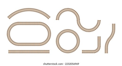 Railroad tracks. Railway train track. Rails and sleepers. Vector stock illustration.