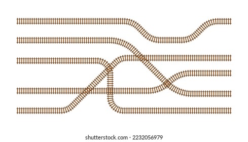 Ferrocarriles. Tren de ferrocarril. Rails y dormilones. Ilustración de material vectorial.