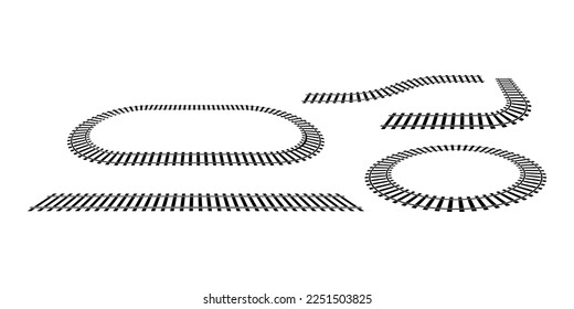 Railroad tracks. Railway train track. Rails and sleepers. Vector stock illustration.