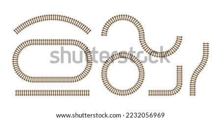 Railroad tracks. Railway train track. Rails and sleepers. Vector stock illustration.