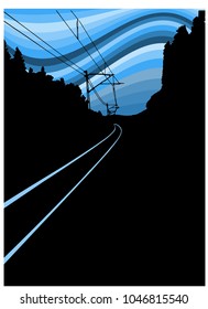 Railroad tracks in vector. Blue background. 