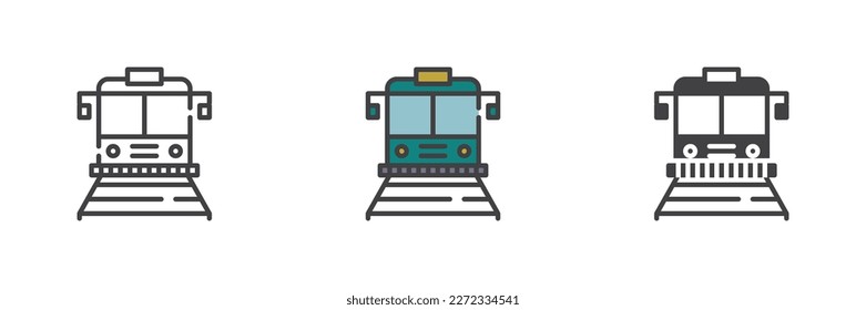 Railroad train different style icon set. Line, glyph and filled outline colorful version, outline and filled vector sign. Symbol, logo illustration. Vector graphics