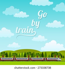 Railroad and train rides. Poster. Flat style. Vector illustration