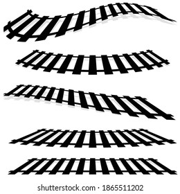 Ferrocarril, Tren, Contorsión ferroviaria, vector de silueta. Tranvía, metro, metro