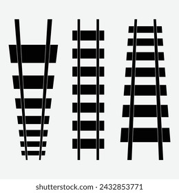 Railroad, Train track, Railway contour, silhouette vector. Tramway, metro, subway path. Vector illustration. Eps file 24.