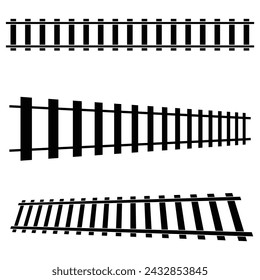 Railroad, Train track, Railway contour, silhouette vector. Tramway, metro, subway path. Vector illustration. Eps file 21.