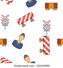 Railroad train transportation pattern. Cartoon illustration of railroad train transportation sign vector pattern for web