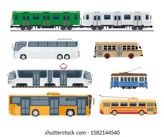 Railroad trains and streetcars public transportation collection side view