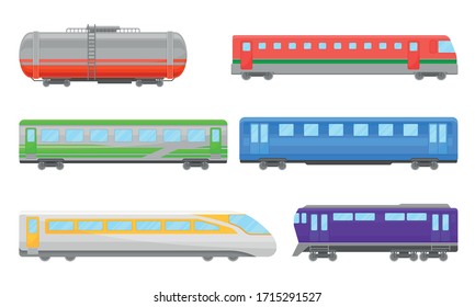 Railroad Transportation and Train Carriage for Freight and Passenger Traffic Vector Set