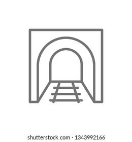 Railroad tunnel with rails, railway road, subway line icon.