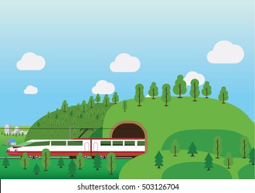 Railroad tunnel vector illustration. Travel by train concept.