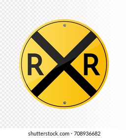 Railroad vector crossing traffic sign isolated on transparent background.