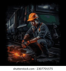 railroad welder man realistic vector illustration design