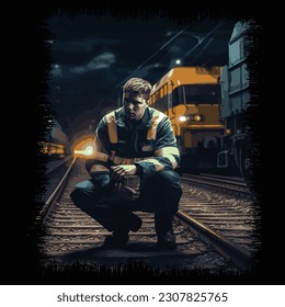 railroad welder man realistic vector illustration design