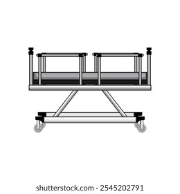 rails hospital bed cartoon. headboard footboard, wheels height, tilt comfort rails hospital bed sign. isolated symbol vector illustration