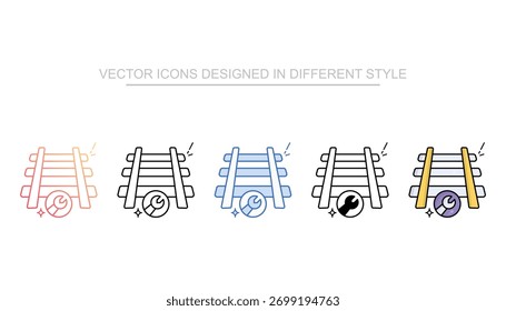 Conjunto de iconos de reparación de rieles colección de estilo múltiple