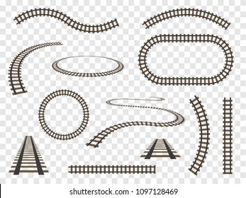 Rails set Isolated. Vector railways on transparent background.