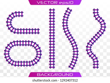 Rails and sleepers. Creative vector illustration of curved railroad isolated on background. Railway, a set of railroad tracks.   Flat design, vector illustration.