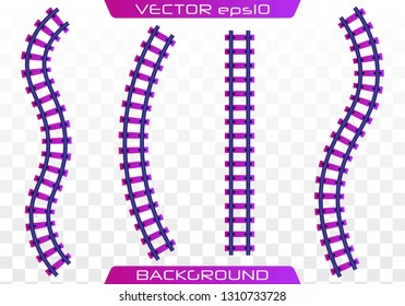 Rails and sleepers. Creative vector illustration of curved railroad isolated on background. Railway, a set of railroad tracks.   Flat design, vector illustration.