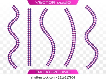 Rails and sleepers. Creative vector illustration of curved railroad isolated on background. Railway, a set of railroad tracks.   Flat design, vector illustration.
