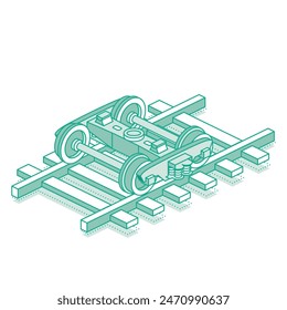 Railway bogie of a freight car with frame. Isometric object isolated on white background. Vector illustration. Icon for web design.