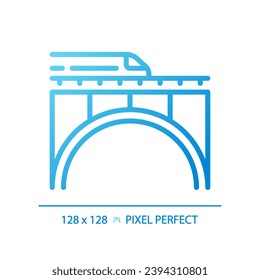 Railway bridge pixel perfect gradient linear vector icon. Express train. Urban infrastructure. Fast transport. Thin line color symbol. Modern style pictogram. Vector isolated outline drawing