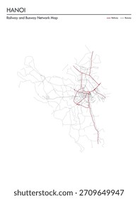 Mapa da rede ferroviária e rodoviária de Hanói. Mapa decorativo turístico.
