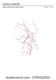 Mapa da rede ferroviária e de busway em Kuala Lumpur. Mapa decorativo turístico.