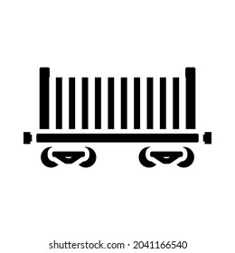 Railway Cargo Container Icon. Black Stencil Design. Vector Illustration.