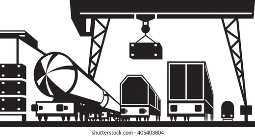 Railway cargo station - vector illustration