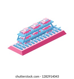 Railway carriage car transport 3d Vector Isometric icon illustration