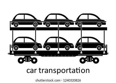 railway carriage of car transportation with name. Cargo Freight Forwarding Transport. Vector illustration Side View Isolated