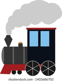 railway carriage designed to carry passengers is a piece of railway rolling stalk emitting smoke while traveling in their colors, red, yellow, and black, vector, color drawing or illustration.