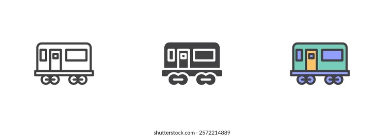 Railway carriage different style icon set. Line, glyph and filled outline colorful version, outline and filled vector sign. Symbol, logo illustration. Vector graphics