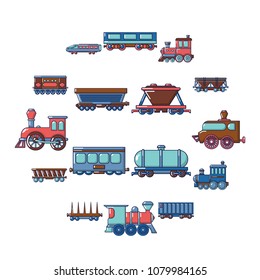 Railway carriage icons set. Cartoon illustration of 16 railway carriage vector icons for web