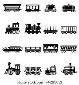 Railway carriage icons set. Simple illustration of 16 railway carriage vector icons for web