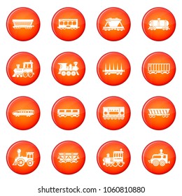 Railway carriage icons set vector red circle isolated on white background 
