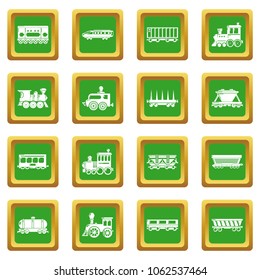 Railway carriage icons set vector green square isolated on white background 
