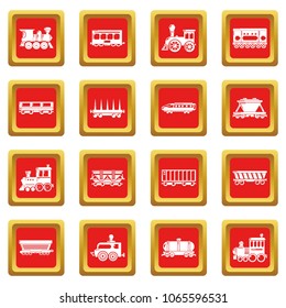 Railway carriage icons set vector red square isolated on white background 